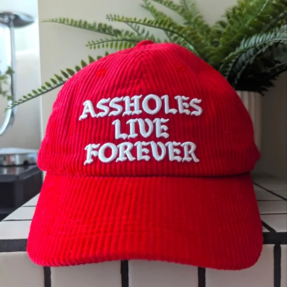 Linda Finegold Assholes Live Forever Corduroy Strapback Red White Hat OS s-l1200.jpg main image 3